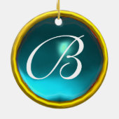 STORK BABY BOY SHOWER MONOGRAM Blue Aquamarine Keramisch Ornament (Achterkant)