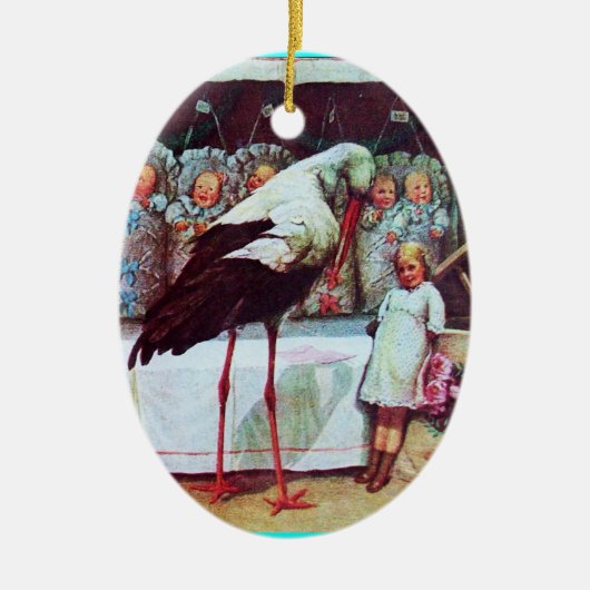 STORK BABY BOY SHOWER MONOGRAM Blue Aquamarine Keramisch Ornament (Voorkant)