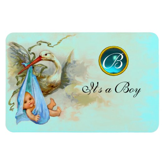 STORK BABY BOY SHOWER MONOGRAM MAGNEET (Horizontaal)