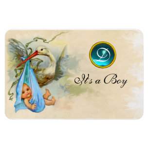 STORK BABY BOY SHOWER MONOGRAM MAGNEET
