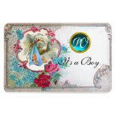 STORK BABY BOY SHOWER MONOGRAM, wit Magneet (Horizontaal)