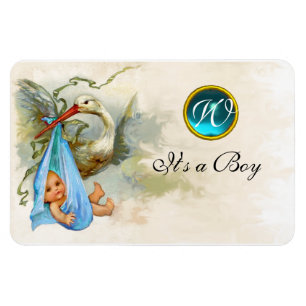 STORK BABY BOY SHOWER MONOGRAM, wit Magneet