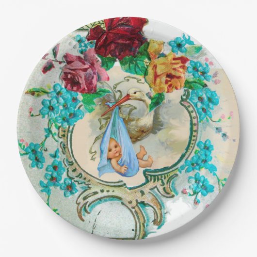 STORK BABY BOY SHOWER PAPIEREN BORDJE (Voorkant)