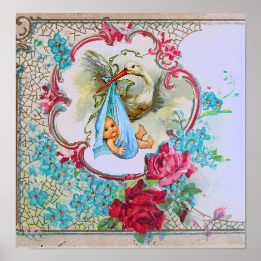 STORK BABY BOY SHOWER POSTER (Voorkant)