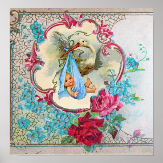 STORK BABY BOY SHOWER POSTER (Voorkant)