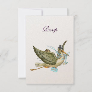 STORK BABY BOY SHOWER, RSVP, Champagne Metallic RSVP Kaartje