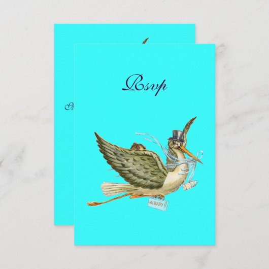 STORK BABY BOY SHOWER, RSVP, Turquase RSVP Kaartje (Voorkant / Achterkant)