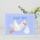 Stork Baby Boy Shower-uitnodiging Kaart (Staand voorkant)