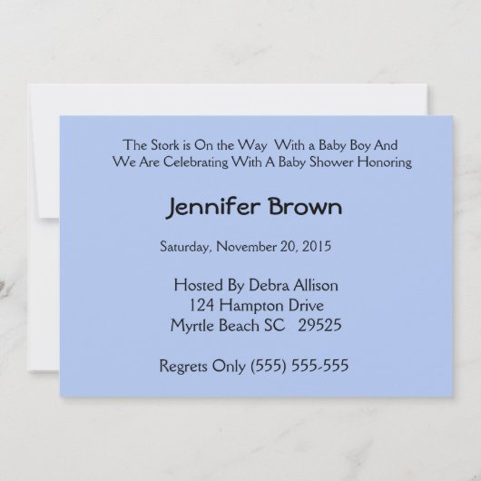 Stork Baby Boy Shower-uitnodiging Kaart (Achterkant)