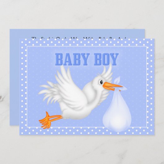 Stork Baby Boy Shower-uitnodiging Kaart (Voorkant / Achterkant)