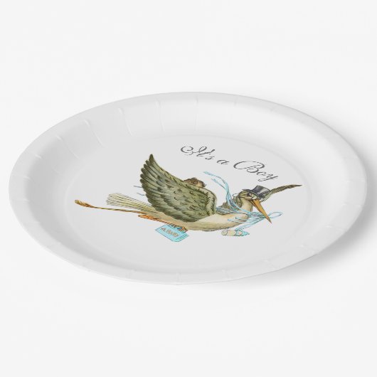 STORK BABY BOY SHOWER White Papieren Bordje (Gekanteld)