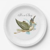 STORK BABY BOY SHOWER White Papieren Bordje (Voorkant)