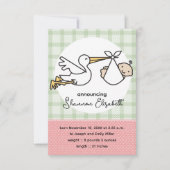 Stork Baby Geboortekaartjes (roze) Aankondiging (Voorkant)