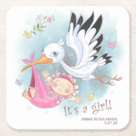 *~* Stork Baby Girl Birds Flowers Baby shower Kartonnen Onderzetters