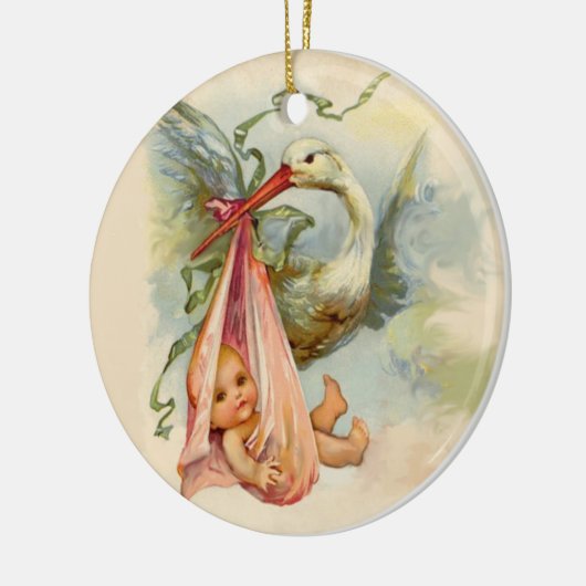 STORK BABY GIRL SHOWER 2 MONOGRAM RED RUBY KERAMISCH ORNAMENT (Links)