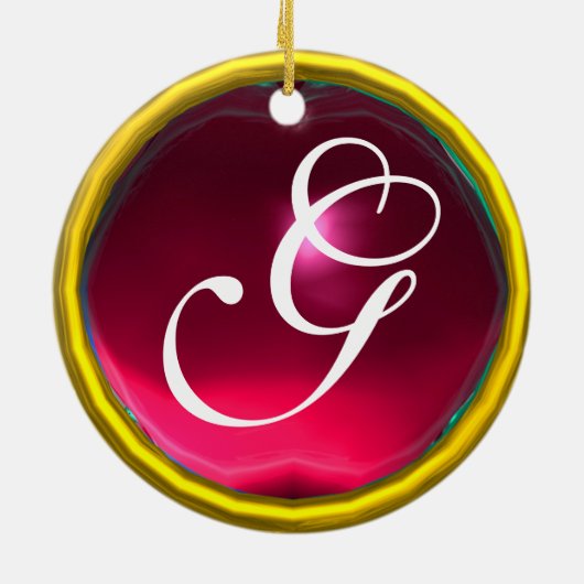 STORK BABY GIRL SHOWER 2 MONOGRAM RED RUBY KERAMISCH ORNAMENT (Achterkant)