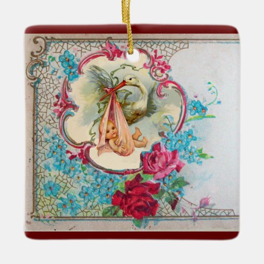 STORK BABY GIRL SHOWER 2 Pink Amethyst Keramisch Ornament (Voorkant)