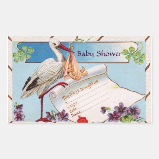 STORK BABY GIRL SHOWER 2 RECHTHOEKIGE STICKER (Voorkant)
