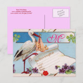 STORK BABY GIRL SHOWER 2 UITNODIGING BRIEFKAART (Voorkant / Achterkant)