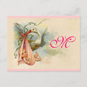 STORK BABY GIRL SHOWER 2 UITNODIGING BRIEFKAART