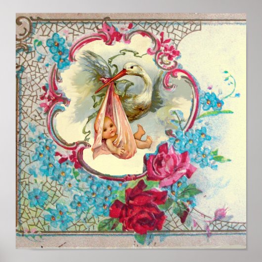 STORK BABY GIRL SHOWER Cream Poster (Voorkant)