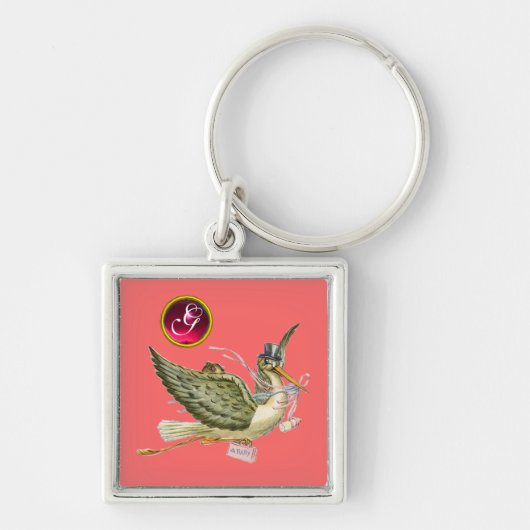 STORK BABY GIRL SHOWER GEM MONOGRAM SLEUTELHANGER (Voorkant)