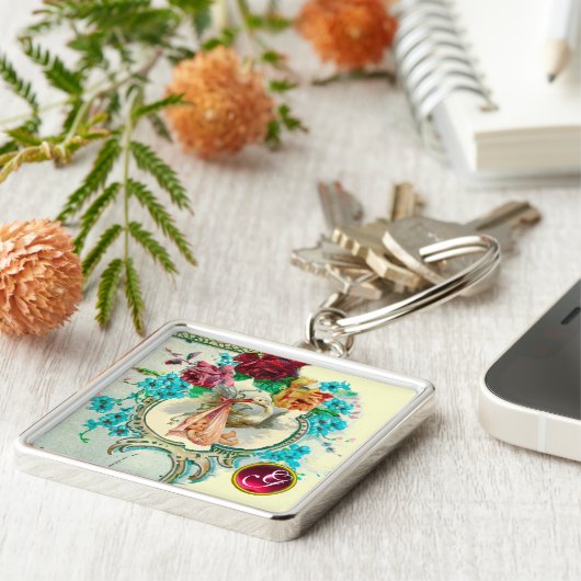 STORK BABY GIRL SHOWER GEM MONOGRAM SLEUTELHANGER (Zijkant)