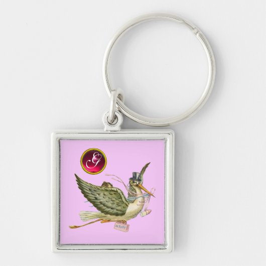 STORK BABY GIRL SHOWER GEM MONOGRAM SLEUTELHANGER (Voorkant)