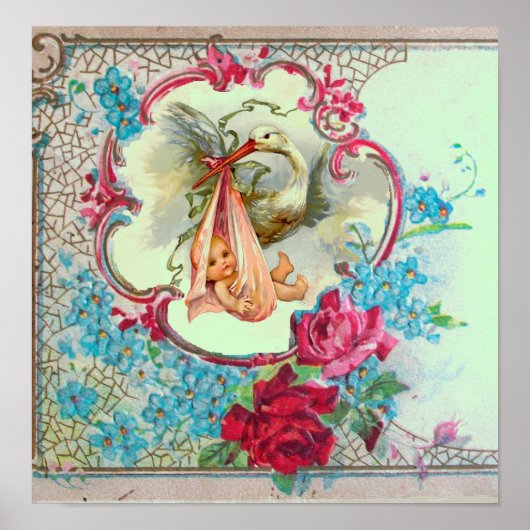 STORK BABY GIRL SHOWER Green Poster (Voorkant)