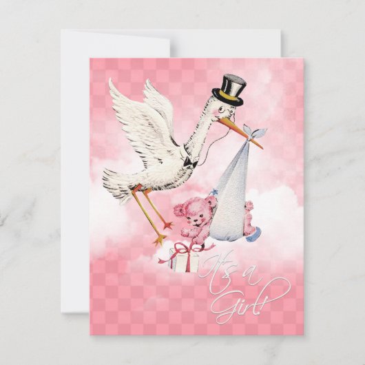  Stork Baby Girl Shower Kaart (Voorkant)