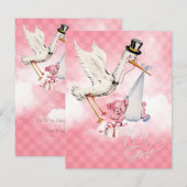  Stork Baby Girl Shower Kaart (Voorkant / Achterkant)