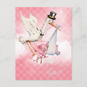 Stork Baby Girl Shower Kaart