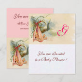 STORK BABY GIRL SHOWER MONOGRAM Champagne Metallic Kaart (Voorkant / Achterkant)