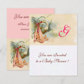 STORK BABY GIRL SHOWER MONOGRAM KAART (Voorkant / Achterkant)