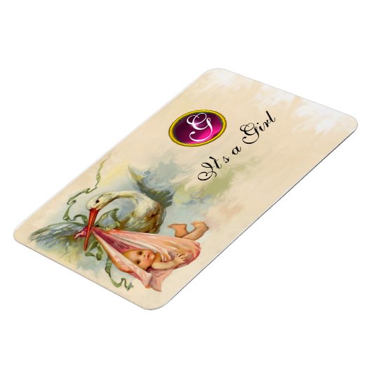 STORK BABY GIRL SHOWER MONOGRAM MAGNEET (Linkerzijde)