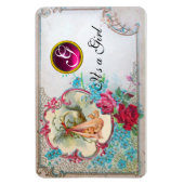 STORK BABY GIRL SHOWER MONOGRAM MAGNEET (Verticaal)