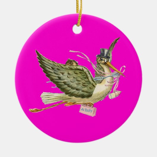 STORK BABY GIRL SHOWER MONOGRAM Pink Amethyst Keramisch Ornament (Voorkant)