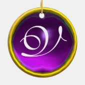 STORK BABY GIRL SHOWER MONOGRAM Pink Amethyst Keramisch Ornament (Achterkant)