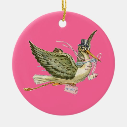 STORK BABY GIRL SHOWER MONOGRAM Red Ruby Keramisch Ornament (Voorkant)