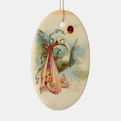 STORK BABY GIRL SHOWER MONOGRAM RED RUBY KERAMISCH ORNAMENT (Rechts)