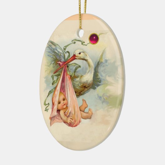 STORK BABY GIRL SHOWER MONOGRAM RED RUBY KERAMISCH ORNAMENT (Links)