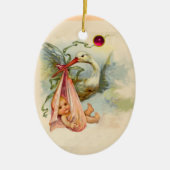STORK BABY GIRL SHOWER MONOGRAM RED RUBY KERAMISCH ORNAMENT (Voorkant)