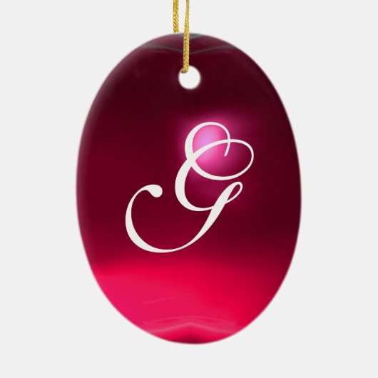 STORK BABY GIRL SHOWER MONOGRAM RED RUBY KERAMISCH ORNAMENT (Achterkant)
