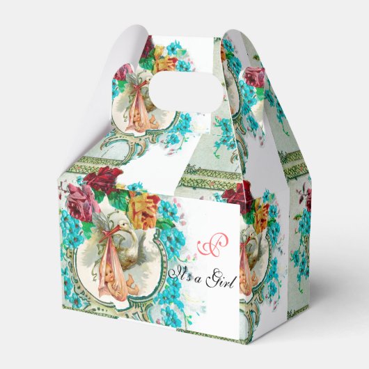 STORK BABY GIRL SHOWER MONOGRAM White Bedankdoosjes (Voorkant Zijde)