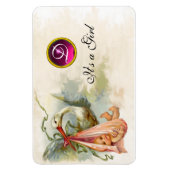 STORK BABY GIRL SHOWER MONOGRAM, White Magneet (Verticaal)