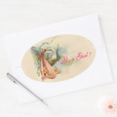 STORK BABY GIRL SHOWER OVALE STICKER (Envelop)