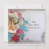 STORK BABY GIRL SHOWER PINK BLAUWE MONOGRAM KAART (Achterkant)