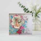 STORK BABY GIRL SHOWER PINK BLAUWE MONOGRAM KAART (Staand voorkant)