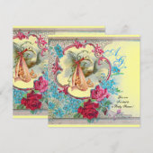 STORK BABY GIRL SHOWER PINK BLAUWE MONOGRAM KAART (Voorkant / Achterkant)