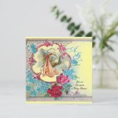 STORK BABY GIRL SHOWER PINK BLAUWE MONOGRAM KAART (Staand voorkant)